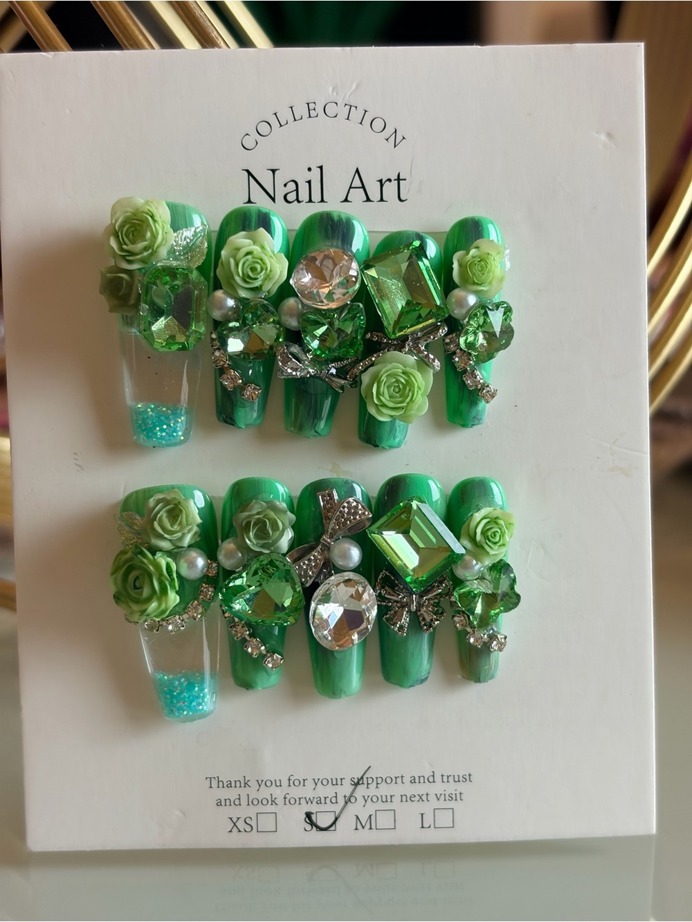 Green Floral Crystal Water Nail Art Set -small